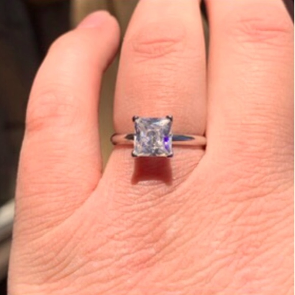 Sterling Silver 2 Carat Princess Cut Engagement Ring - Picture 5 of 15